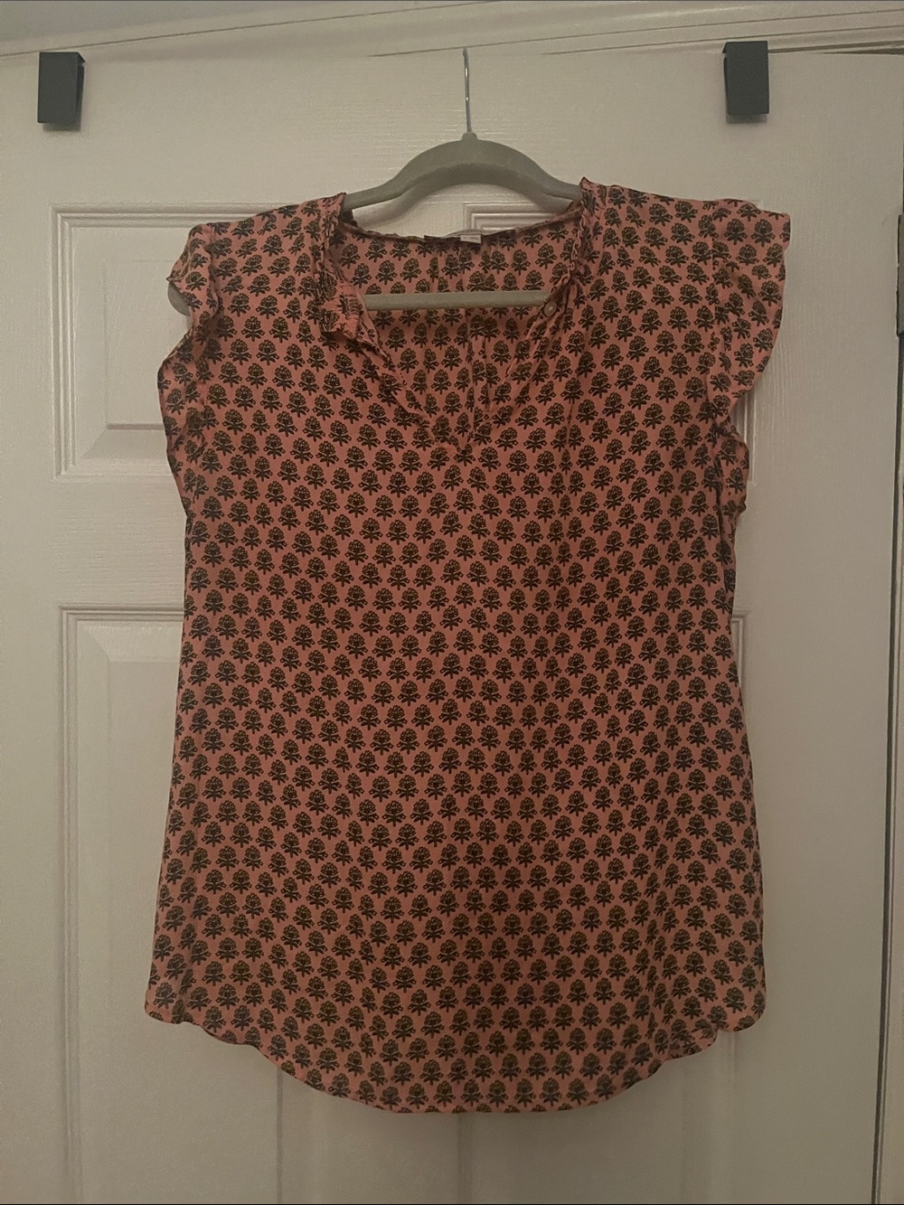 LOFT Pink Blouse with Black Floral Print